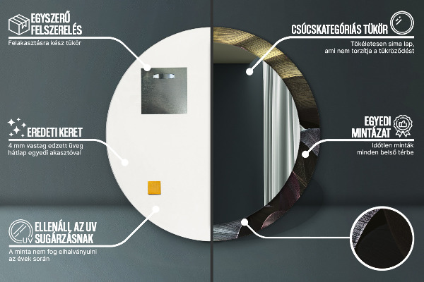 Espelho com moldura impressa redondo Folhas Tropicais Escuras