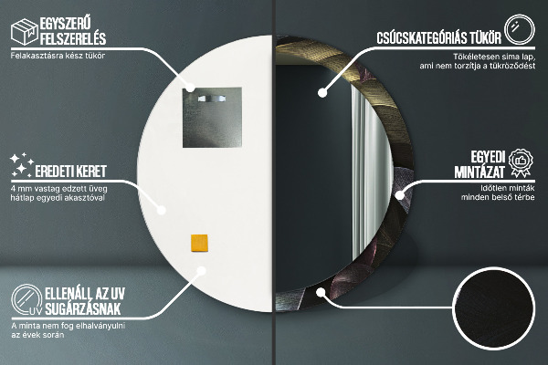 Espelho com moldura impressa redondo Folhas Tropicais Escuras