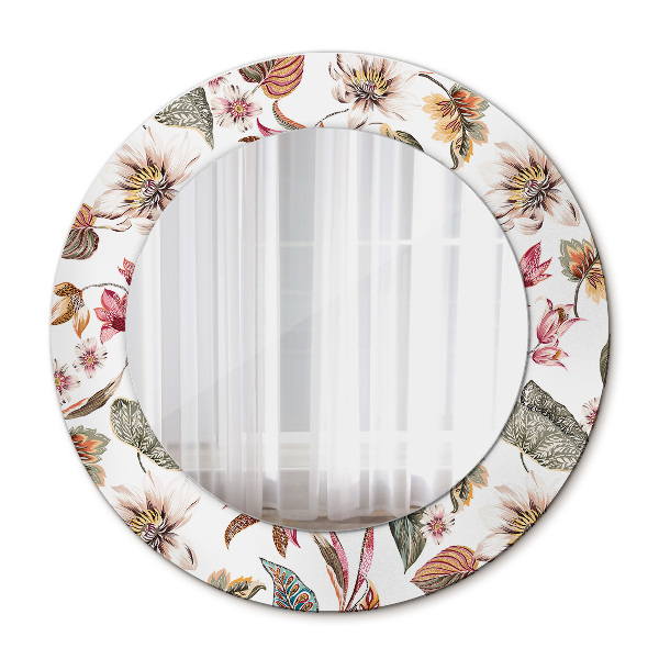 Espelho circular de parede decorativo Flores Vintage