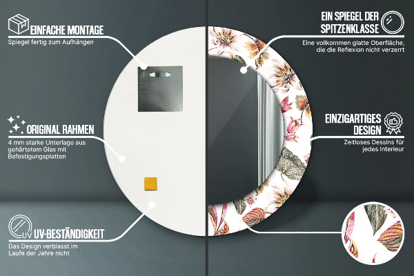 Espelho circular de parede decorativo Flores Vintage