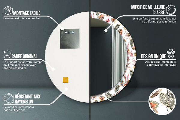 Espelho circular de parede decorativo Flores Vintage