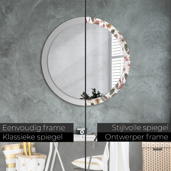 Espelho circular de parede decorativo Flores Vintage