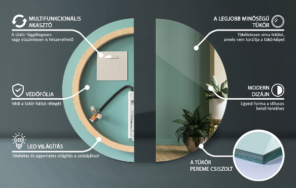 Espelho redondo com luz fi 60 cm