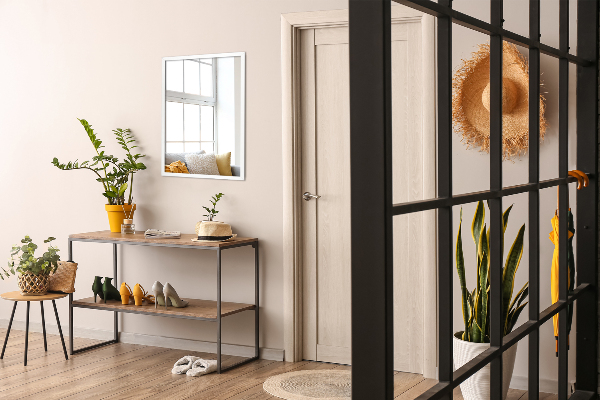 Espelho retangular com moldura branco para quarto 70x50 cm