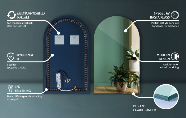 Espelho arco LED 40x70 cm