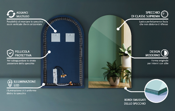 Espelho arco LED 40x70 cm