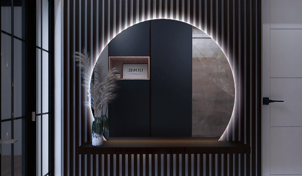 espelho em formato D com LED 63x70 cm