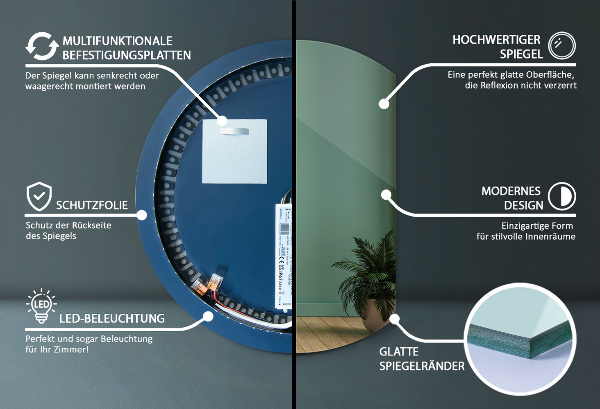 Espelho com corte reto com LED 70x80 cm