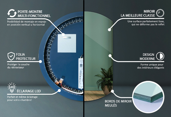 Espelho com corte reto com LED 70x80 cm