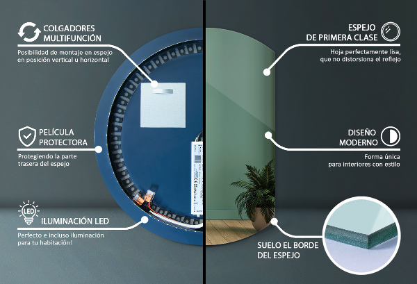 Espelho com corte reto com LED 70x80 cm