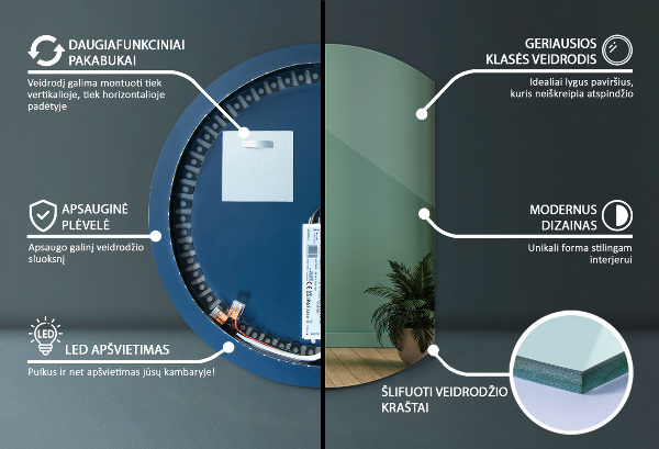 Espelho com corte reto com LED 70x80 cm