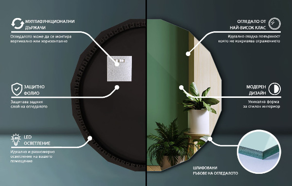 Espelho poligonal LED 100x100 cm