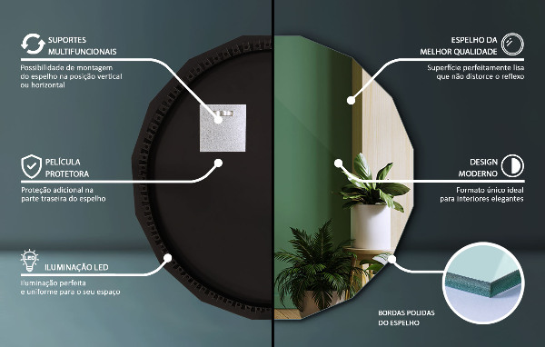 Espelho poligonal LED 50x50 cm