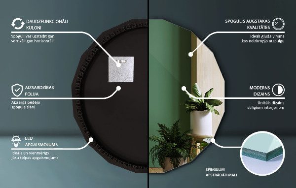 Espelho poligonal LED 60x60 cm