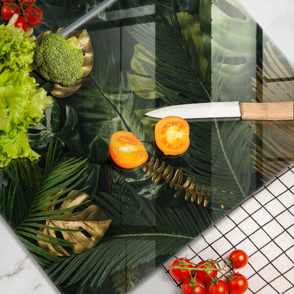 Tampa de parede do fogão a gás Folhas douradas de monstera