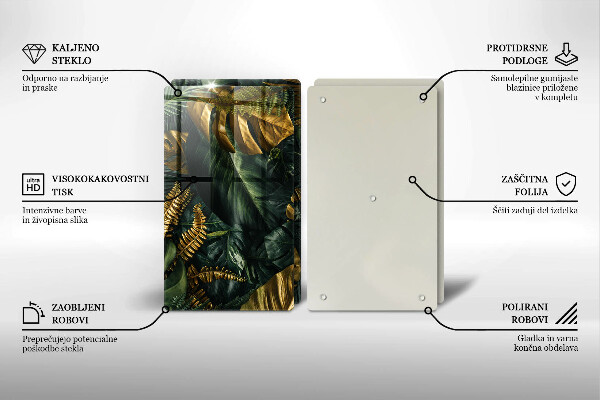 Tampa de parede do fogão a gás Folhas douradas de monstera