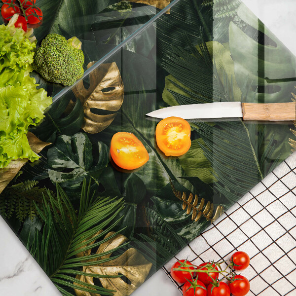 Tampa de parede do fogão a gás Folhas douradas de monstera