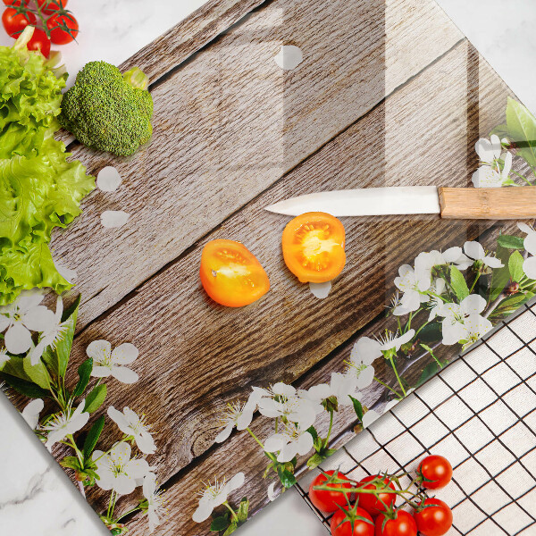 Protetor de bancada Flores brancas nas tábuas