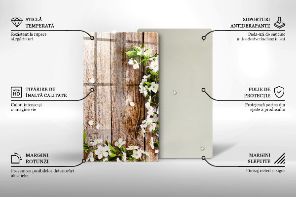 Protetor de bancada Flores brancas nas tábuas