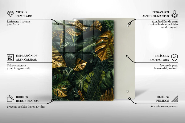 Protetor de placa de indução Folhas de Monstera Dourada