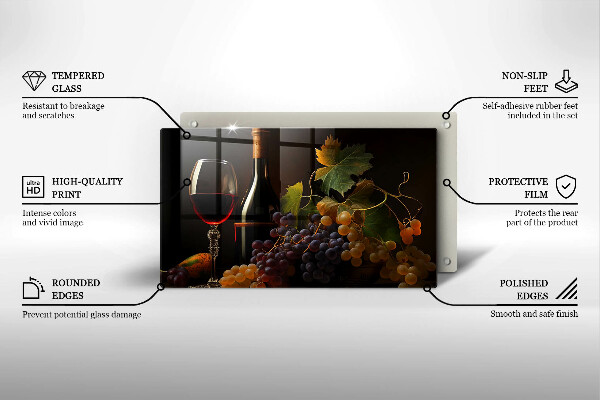 Tampa da placa de indução Um copo de vinho e uvas