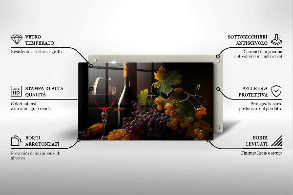 Tampa da placa de indução Um copo de vinho e uvas