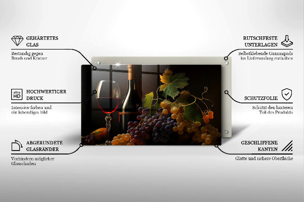 Tampa da placa de indução Um copo de vinho e uvas