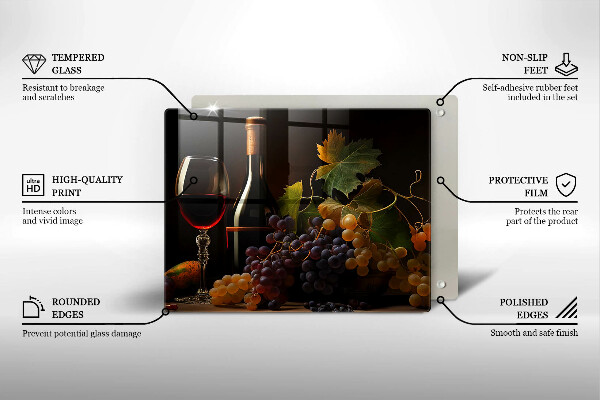 Tampa da placa de indução Um copo de vinho e uvas