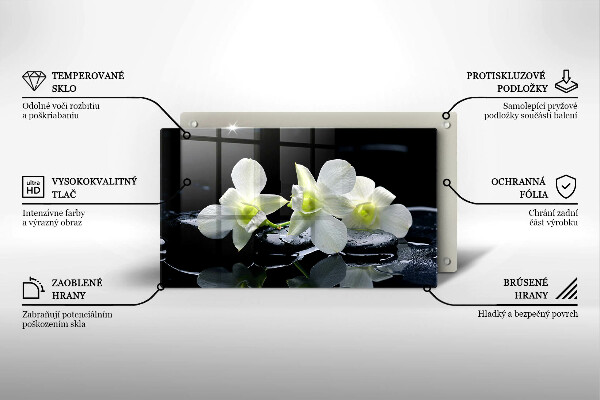 Tampa de parede do fogão a gás Flores Brancas em Água Zen