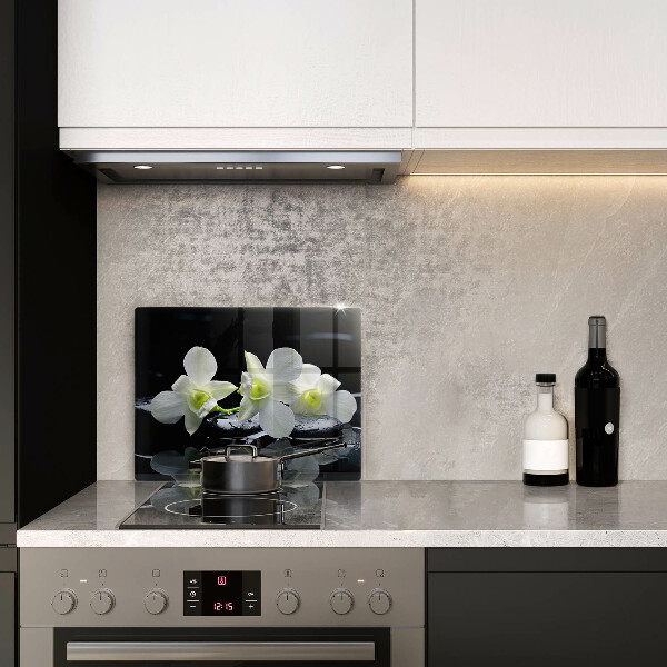 Tampa de parede do fogão a gás Flores Brancas em Água Zen