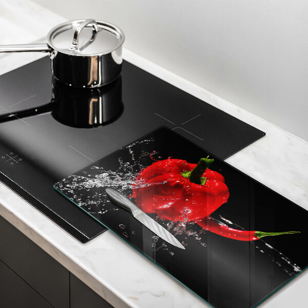 Tampa de parede do fogão a gás Pimentões vermelhos em água