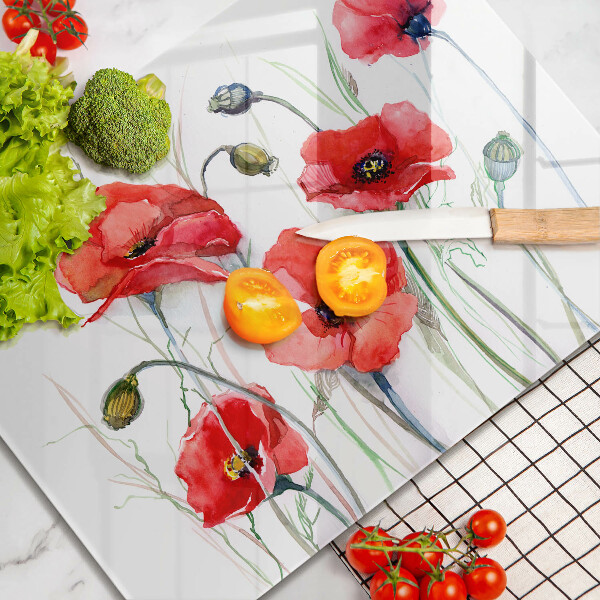 Vidro para placas de indução flores de papoulas vermelhas