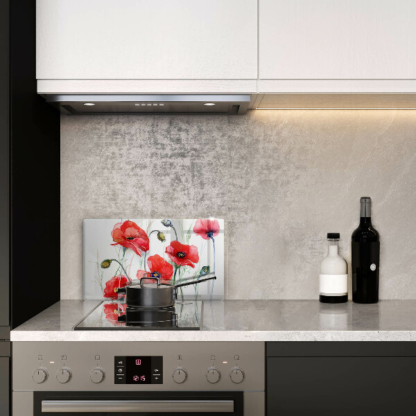 Vidro para placas de indução flores de papoulas vermelhas