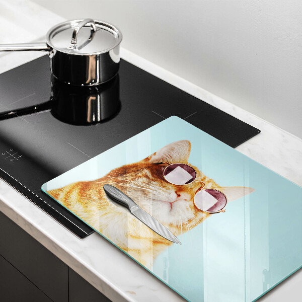 Tampa de parede do fogão a gás Um gato ruivo com óculos