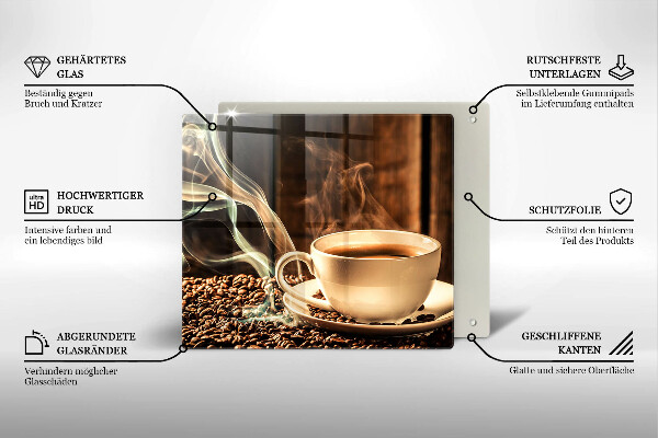 Tábua protetora Uma xícara e grãos de café