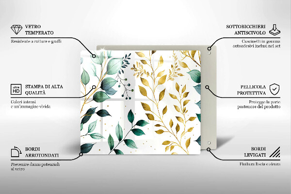 Protetor placa de indução Folhas verdes e douradas