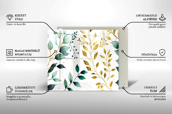 Protetor placa de indução Folhas verdes e douradas