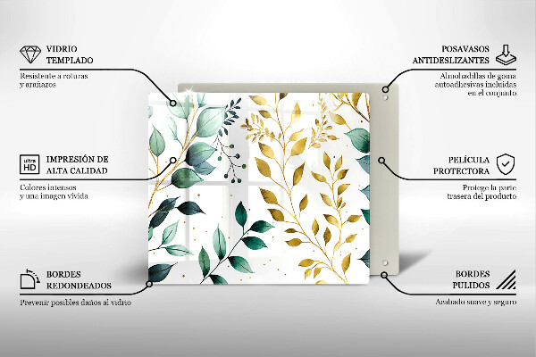 Protetor placa de indução Folhas verdes e douradas