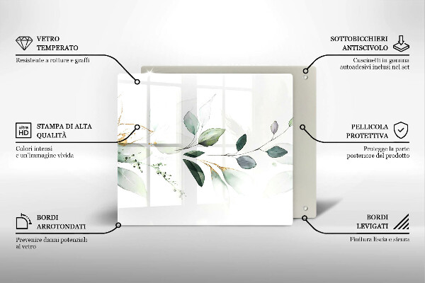 Protetor placa indução Folhas de aquarela