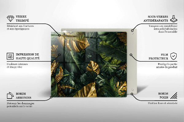 Protetor placa de indução Folhas de Monstera Dourada