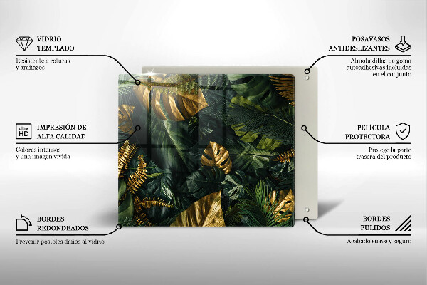 Protetor placa de indução Folhas de Monstera Dourada