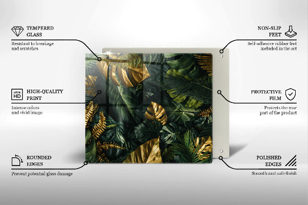 Protetor placa de indução Folhas de Monstera Dourada