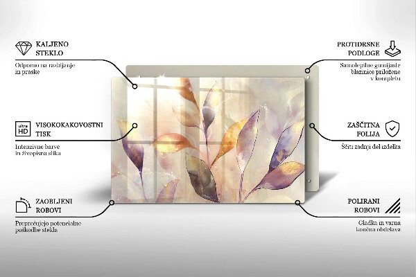 Protetor de fogão de vidro Folhas boho pintadas