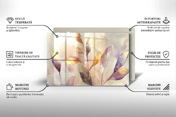 Protetor de fogão de vidro Folhas boho pintadas