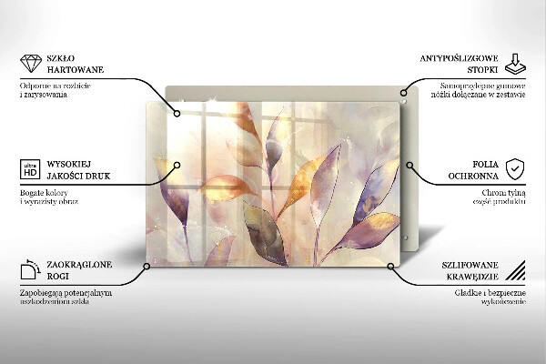 Protetor de fogão de vidro Folhas boho pintadas