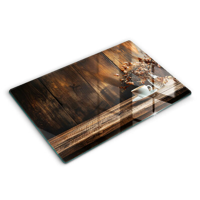 Cobertura placa vitrocerámica Uma xícara de café e madeira