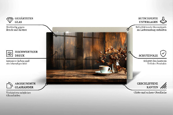 Cobertura placa vitrocerámica Uma xícara de café e madeira