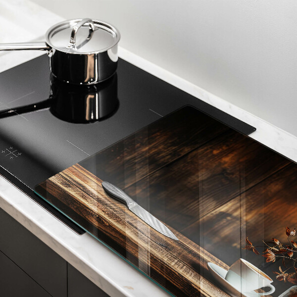 Cobertura placa vitrocerámica Uma xícara de café e madeira