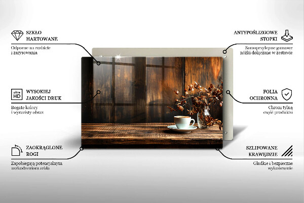 Cobertura placa vitrocerámica Uma xícara de café e madeira