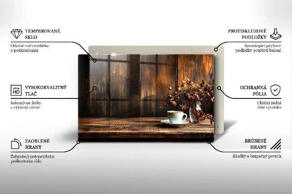 Cobertura placa vitrocerámica Uma xícara de café e madeira